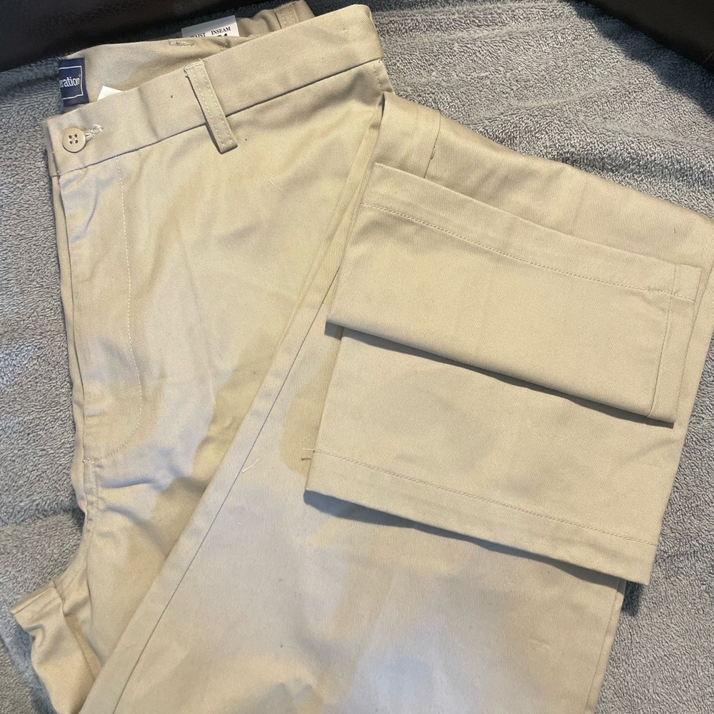 Khaki pants, blue generation